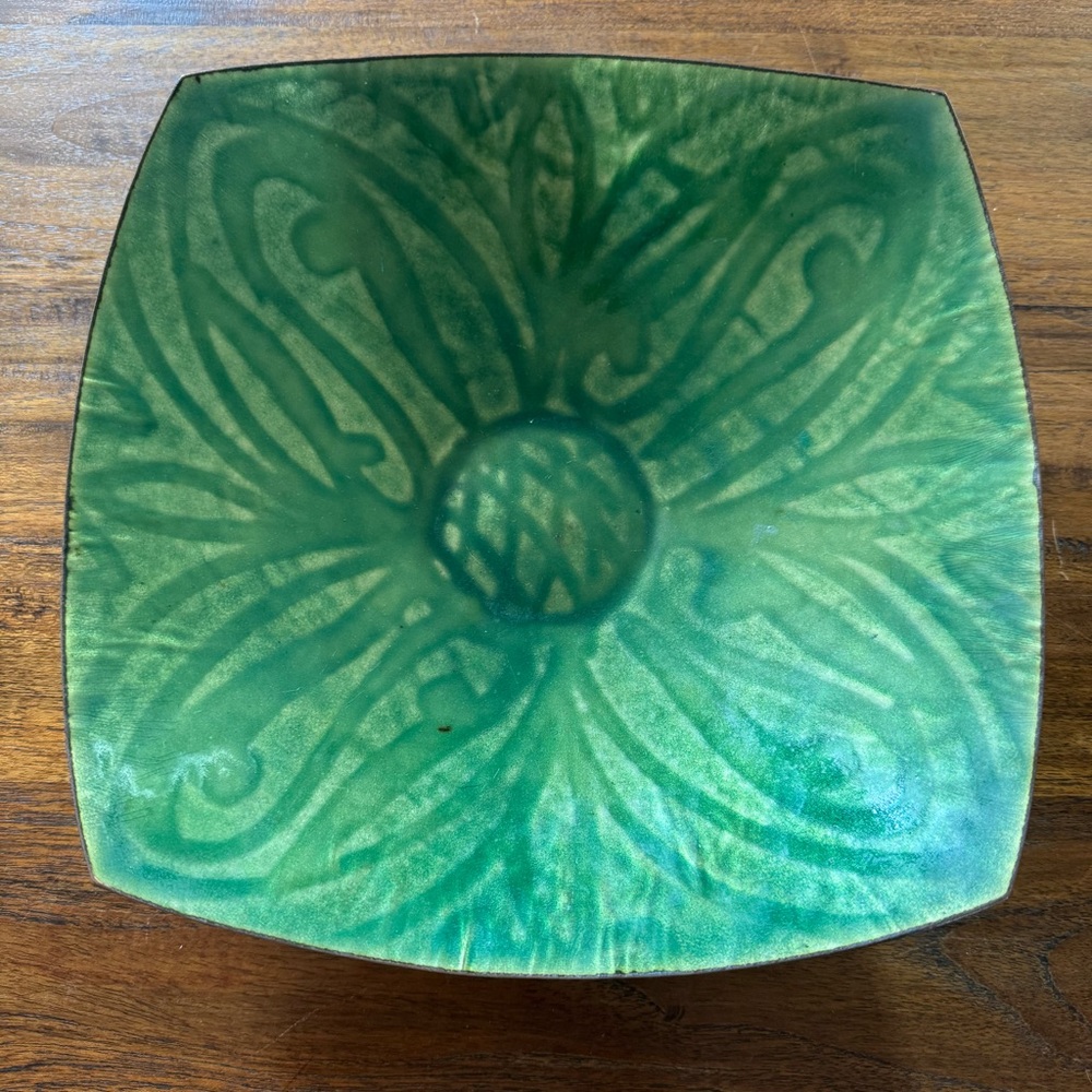 Vintage Mid Century Enamel On Copper Large Round Tray And Covered Bowl